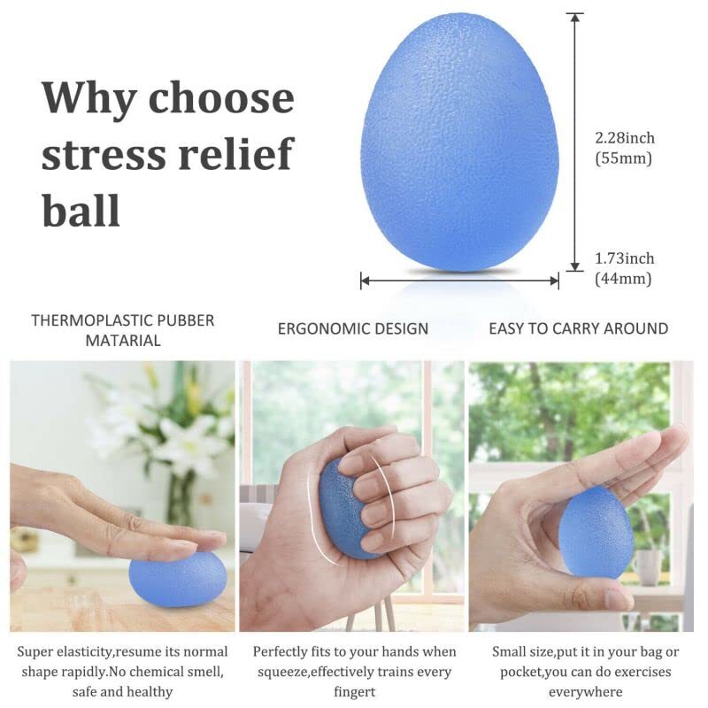 Marshal Fitness Egg Soft Silicone Grip Hand Massage Exercise Ball, Blue