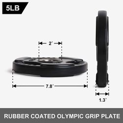Marshal Fitness 50mm Premium Quality Tri-Grip Rubber Coated Plate, 2 x 5Kg, Mf-0093, Black