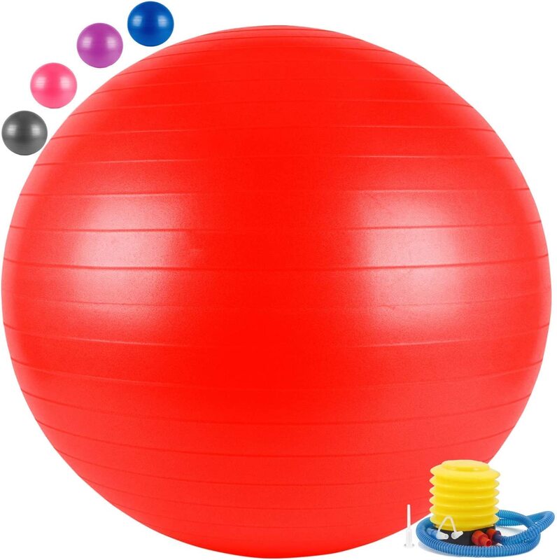 Marshal Fitness Heavy Duty Anti-Burst Stability Yoga Ball with Quick Pump, 85cm, MF-4170, Red