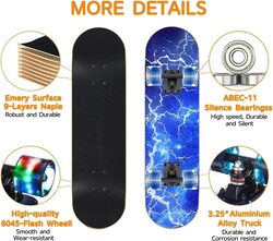 Marshal Fitness Aluminium Base Anti Slip Skateboards with Flashing Wheels, 31 x 8 Inch, MF-0283, Black