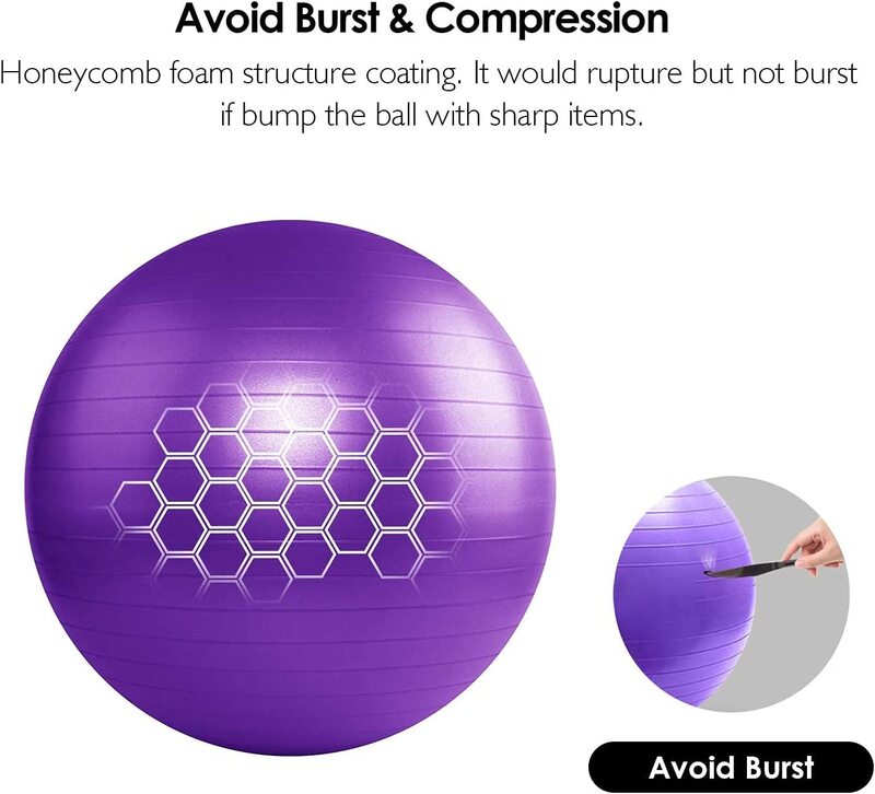 Marshal Fitness Heavy Duty Anti-Burst Stability Yoga Ball with Quick Pump, 85cm, MF-4170, Purple