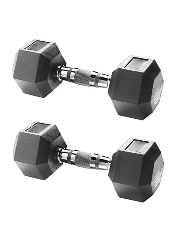 Marshal Fitness Rubber Coated Solid Steel Cast-Iron Dumbbell Set, 2 x 7.5KG, Silver/Black