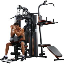 Marshal Fitness 3 Station Multi Station Home Gym With Boxing Bag and Pull Up station/Bench, 72Kg, MF-0701, Black