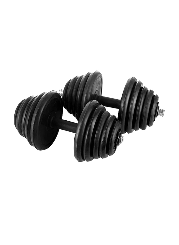 Marshal Fitness Adjustable Rubber Dumbbells Set, 2 x 30KG, Black