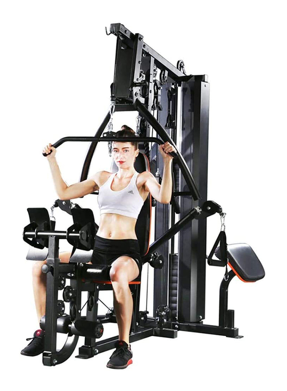 Marshal Fitness Home Gym with Lat Pull Bar and Ankle Strap, JX-DX-916, Black