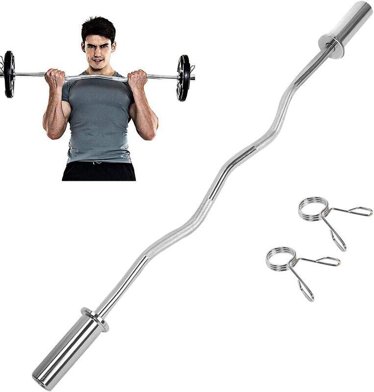 

Marshal Fitness Olympic EZ Weight lifting Curl Bar, 47 Inch, Silver