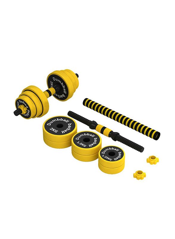 Marshal Fitness Dumbbell Barbell Weight Set, 15KG, MF-0601, Yellow/Black