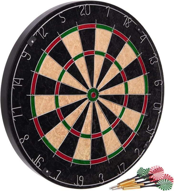 Marshal Fitness 18-Inch Professional Double Sided Dart Board with 6 Steel Tip Darts Pin, Mf-0238, Multicolour