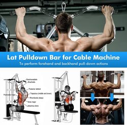 Marshal Fitness LAT Cable Machine Attachment Curl Pull-down Bar with Full Rotation and Rubber Handle, 70cm, Black