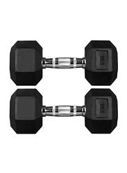 Marshal Fitness Rubber Dumbbells Set, 2 x 8KG, Black/Silver