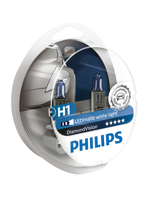 Philips H1 Diamond Vision Ultimate White Headlight Bulb Set, 55W, 12V, 1 Pair