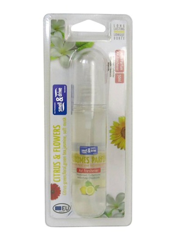 Smell & Drive 50ml Citrus & Flowers Fragrance Air Freshener Spray, Clear
