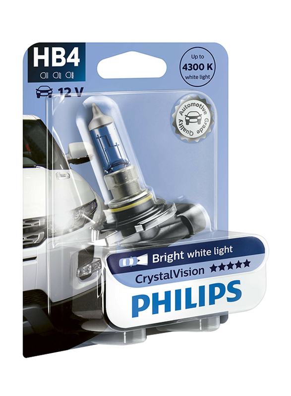 فيليبس HB4 / 9006 كريستال فيجن أبيض ساطع لمبة المصباح ، 55 واط ، 12 فولت ، 1 قطعة