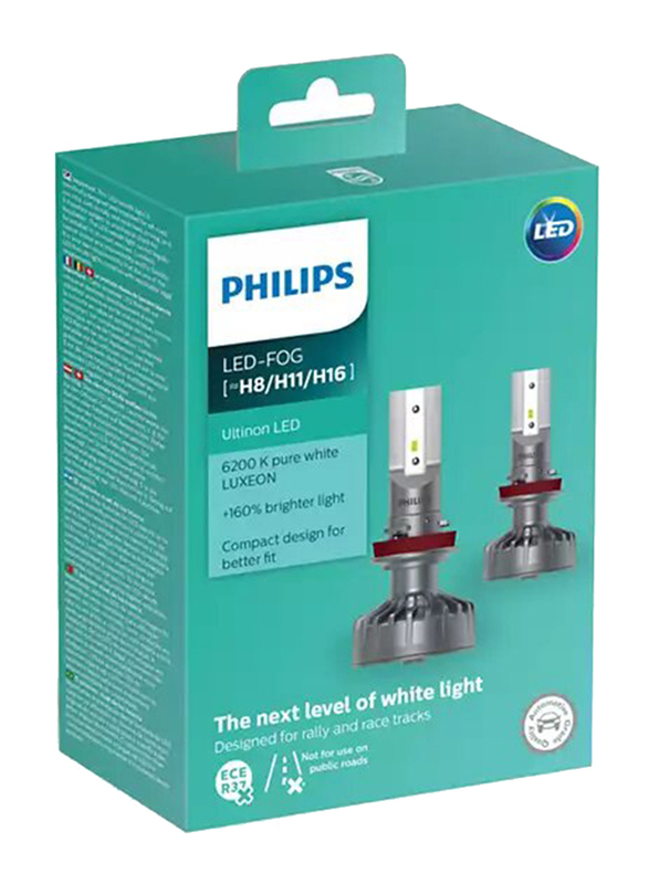 Philips LED-Fog H8/H11/H16 6200K Ultinon Headlight Bulb Set, 1 Pair
