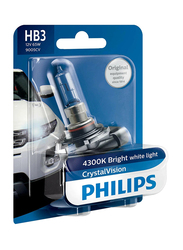 فيليبس HB3 / 9005 كريستال فيجن أبيض ساطع لمبة المصباح ، 60 واط ، 12 فولت ، 1 قطعة