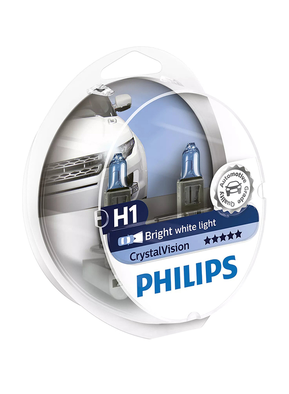 Philips H1 Crystal Vision Bright White Headlight Bulb Set, 55W, 12V, 1 Pair