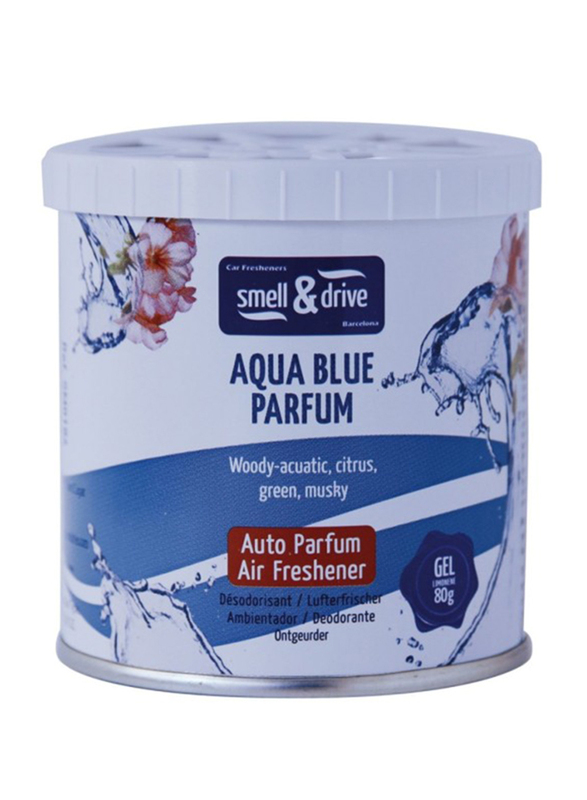Smell & Drive 80gm Aqua Blue Parfum Gel Can Air Freshener, Blue/White