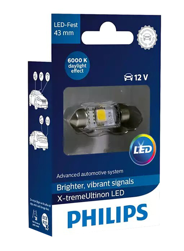 Philips LED Festoon 43mm 6000K X-tremeUltinon Interior Light, 12V, 1 Piece