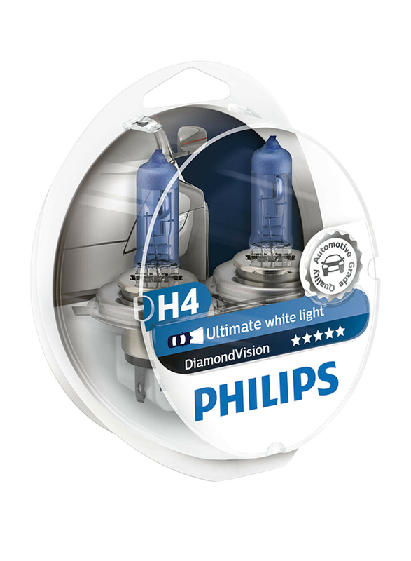 Philips H4 Diamond Vision Ultimate White Headlight Bulb Set, 55W, 12V, 1 Pair