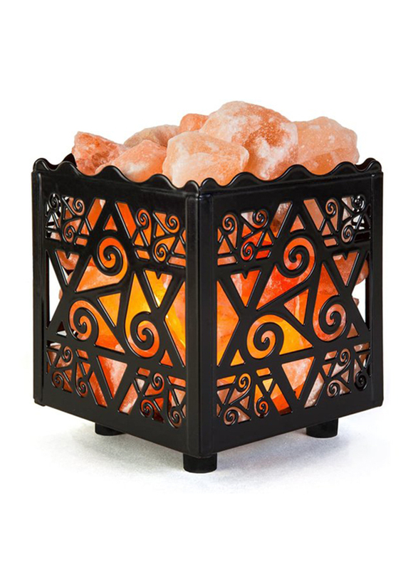 Himalayan Aura 3-5 KG Air Purifying Crystal Salt Chunks in Star Metal Basket Lamp by Photon, Black/Orange