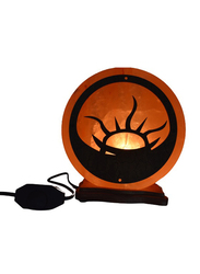 Himalayan Aura Sun Style Salt Table Lamp by Photon, Black/Orange