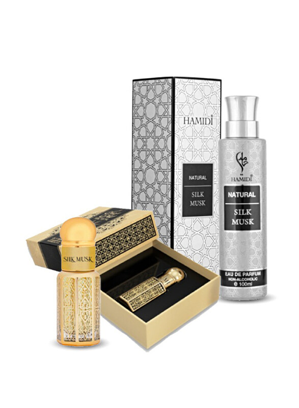 

Hamidi 2-Piece Natural Silk Musk Ultimate Bundle Offer Assorted Set Unisex, 12ml Attar, 100ml Water Perfume