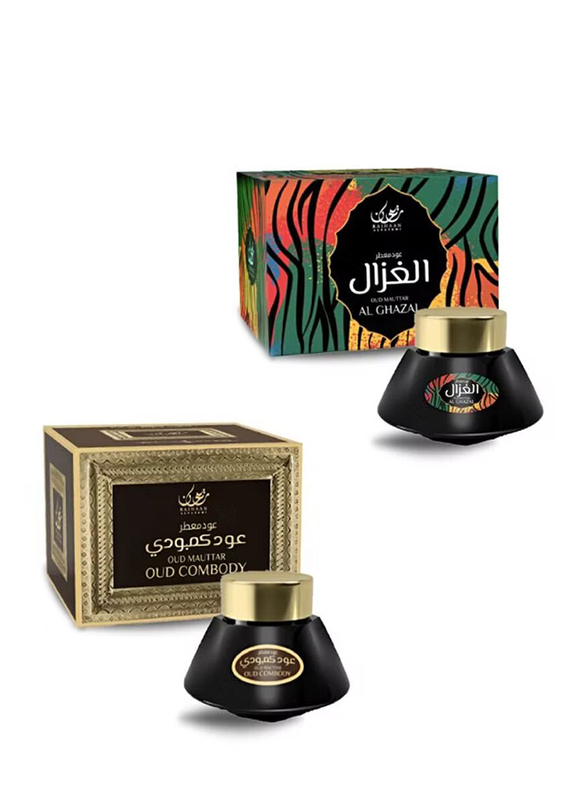 Raihaan Alfatemi Bakhoor Luxury Oud Muattar, 25g Bakhoor Oud Muattar Al Ghazal + 25g Bakhoor Oud Muattar Oud Combody, Multicolour