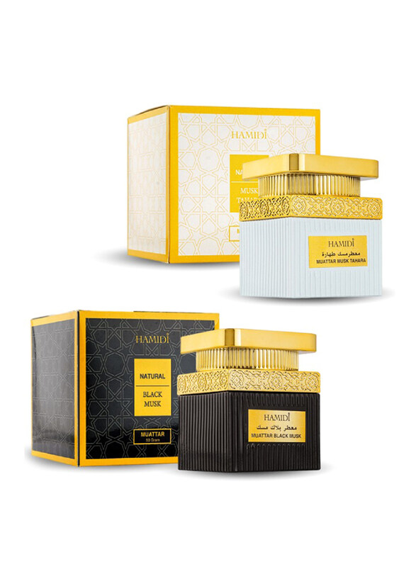 Hamidi 2 x 50g Natural Black Musk & Musk Tahara Assorted Bundle Premium Luxury Oriental Oud Muattar Set, Multicolour