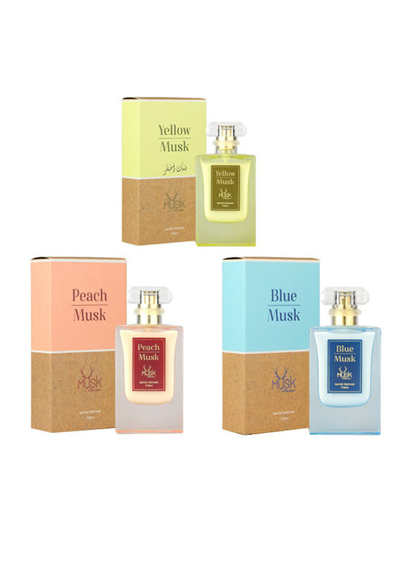 Hamidi 3-Piece Musk Collection Water Perfume Bundle Offer Set Unisex, 30ml Blue Musk, 30ml Peach Musk, 30ml Yellow Musk