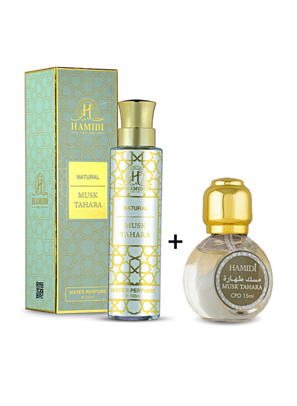 Hamidi 2-Piece Perfume Set Unisex, Natural Musk Tahara 100ml Water Perfume, Natural Musk Tahara 15ml CPO