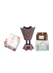 3-Piece Electric Incense Burner Ultimate Gift Set, 70gm Bakhoor Marhaba + 80 Pieces Noor 5253 Charcoal, Multicolour