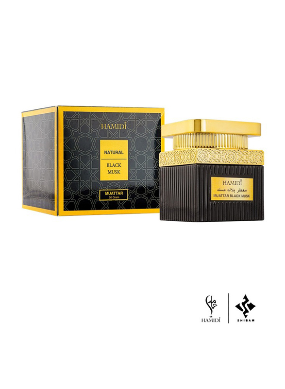 Hamidi 50g Natural Black Musk Premium Luxury Oriental Oud Muattar, Black/Gold