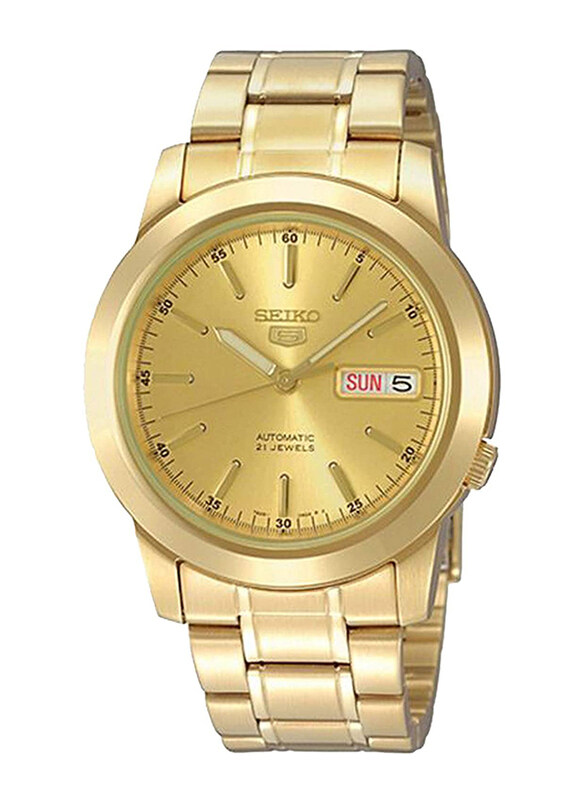 

Seiko 5 Automatic Analog Watch for Men with Stainless Steel Band, Water Resistant, SNKE56J1, Gold