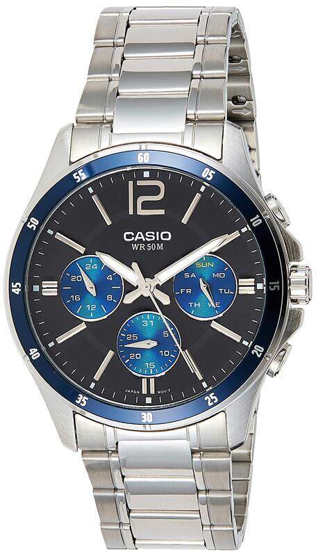 

Casio Analog Watch for Men with Stainless Steel Band, Water Resistant, MTP-1374D-2AVDF, Blue-Silver