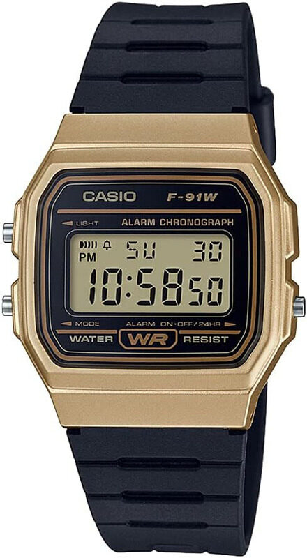 

Casio Casual Digital Watch for Men with Resin Band, Water Resistant, F-91WM-9ADF, Black-Gold