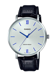 Casio Analog Watch for Men with Leather Band, Water Resistant, MTP-VT01L-7B1UDF, Black-Silver