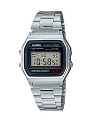 Casio Digital Watch for Men with Resin Band, A158WA-1DF, Silver-Black