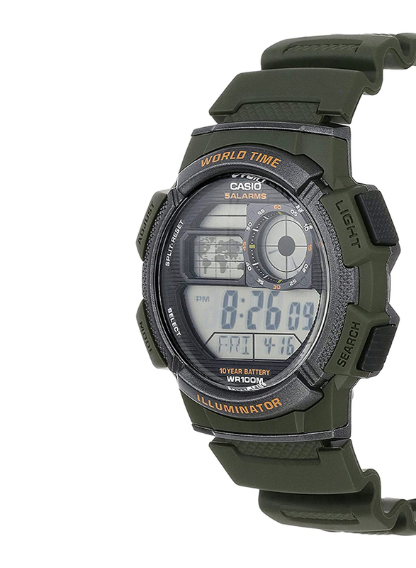 Casio Digital Watch for Men with Plastic Band, Water Resistant, AE-1000W-3AVDF (D119), Dark Green/Grey