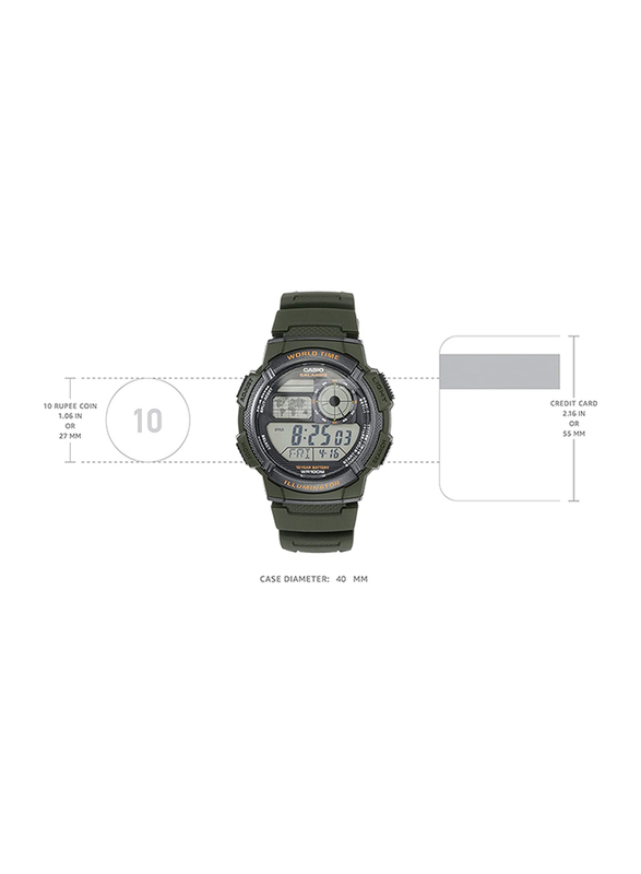 Casio Digital Watch for Men with Plastic Band, Water Resistant, AE-1000W-3AVDF (D119), Dark Green/Grey