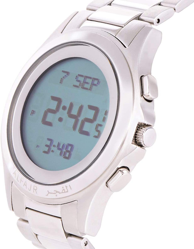 Al Fajr Digital Watch for Men with Stainless Steel Band, Water Resistant, WR-02, Silver-Grey