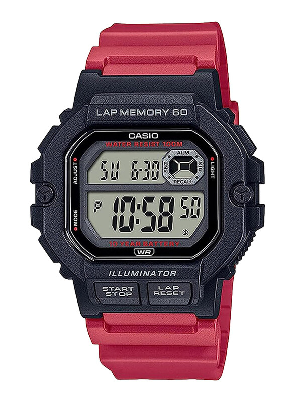 

Casio Lap Memory Digital Watch for Men with Resin Brand, Water Resistant, WS-1400H-4AVDF-1, Red-Black