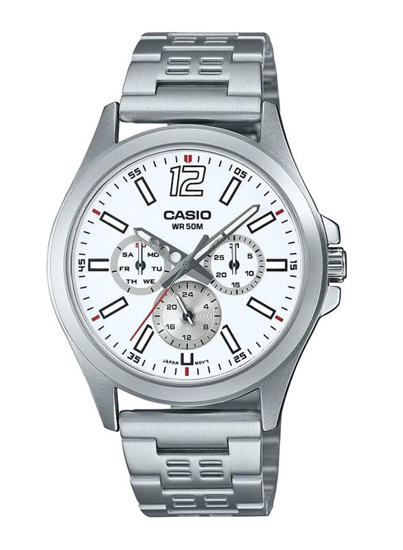 

Casio Analog Watch for Men with Stainless Steel Band, Water Resistant, MTP-E350D-7BVDF, Silver-White