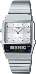 Casio Analog Quartz Wrist Watch for Men with Stainless Band, Water Resistant and Chronograph, AQ-800E-7ACF, Silver/White