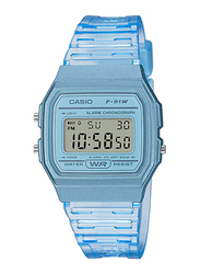 Casio Youth Digital Quartz Unisex Watch with Resin Band, Water Resistant, F-91WS-2D, Light Blue-Grey