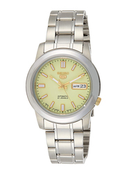 Seiko 5 Automatic Analog Watch for Men with Stainless Steel Band, Water Resistant, SNKK19J1, Silver-Yellow