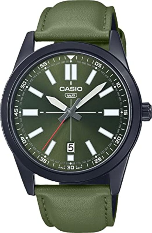 Casio Analog Watch for Men with Leather Genuine Band, MTP-VD02BL-3E, Green-Green