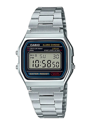 Casio Digital Adult Quartz Watch for Men with Metal Band, Water Resistant, A158WA-1DF, Silver-Black