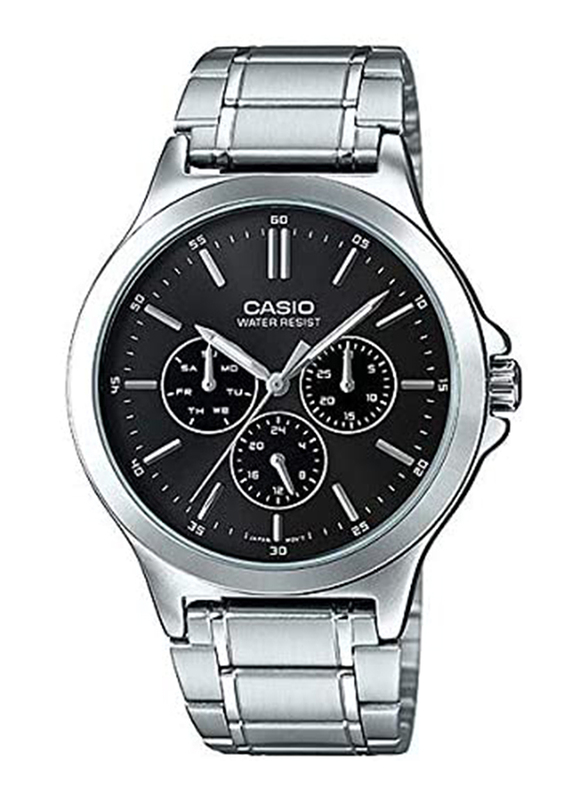 Casio Analog Watch for Men with Stainless Steel Band, Water Resistant and Chronograph, MTP-V300D-1AUDF, Silver-Black