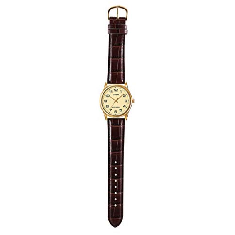 Casio Analog Watch for Men with Leather Genuine Band, EAW-MTP-V001GL-9B, Brown-Yellow