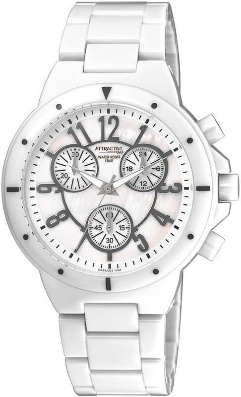 

Q&Q Analog Watch for Women with Stainless Steel Band, Water Resistant and Chronograph, Da89J002Y, White